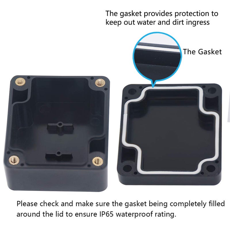Zulkit Junction Box, Zulkit Project Box IP65 Waterproof Outdoor Box ABS Plastic Electrical Boxes Electronic Enclosure Black 2.48 x 2.28 x 1.38 inch (63 x 58 x 35mm) (Pack of 2) - Image 4